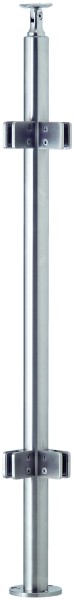 VA-Boden-Geländerpfosten 42,4x2mm inkl. 4 Glasklemmhaltern (Eck) u. Rosette, L=970mm