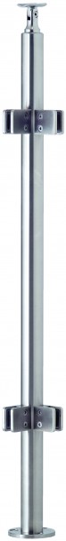 VA-Boden-Geländerpfosten 42,4x2mm inkl. 4 Glasklemmhaltern (Eck) u. Rosette, L=970mm