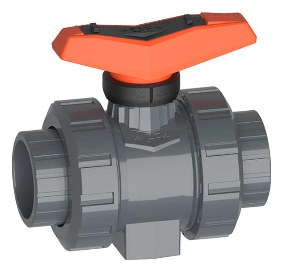 Kugelhahn Typ 546 Pro aus PVC-U mit orangem Handgriff