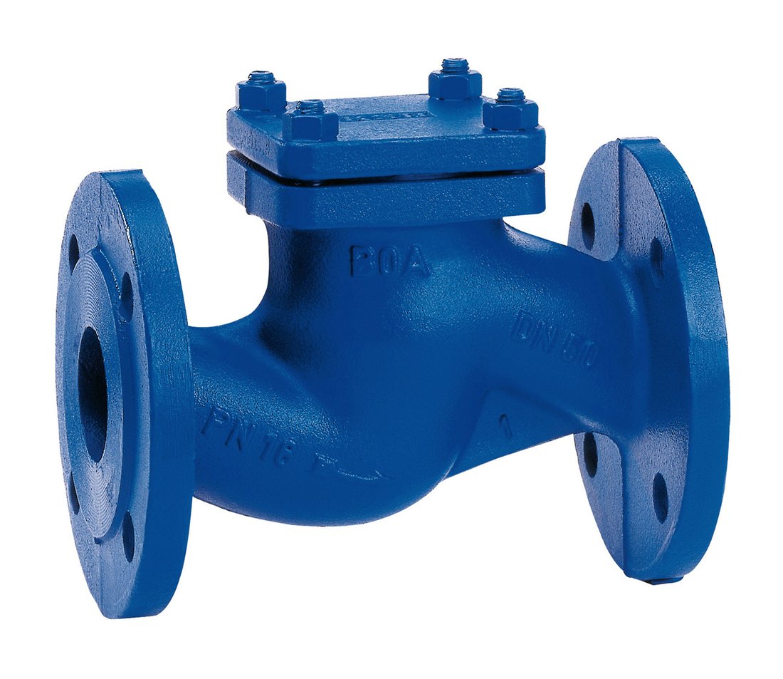 Flansch-Rückschlagventil KSB BOA-R aus Grauguss mit Hubteller, blau lackiert