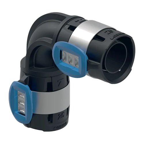 Geberit FlowFit Bogen 90 Grad mit zwei Pressanschlüssen und Pressindikatoren