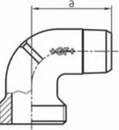 Maßskizze des Fittings Nr. 100 mit den Maßbuchstaben der Tabelle