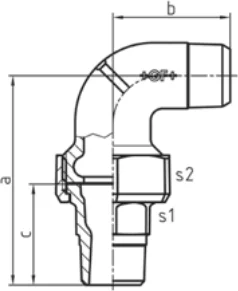 Maßskizze des Fittings Nr. 101 mit den Maßbuchstaben der Tabelle
