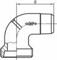 Maßskizze des Fittings Nr. 102 mit den Maßbuchstaben der Tabelle