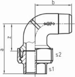 Maßskizze des Fittings Nr. 102 mit den Maßbuchstaben der Tabelle