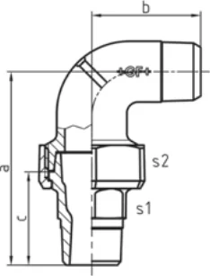 Maßskizze des Fittings Nr. 103 mit den Maßbuchstaben der Tabelle