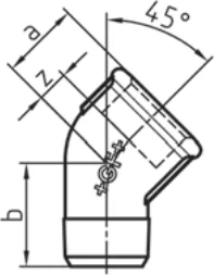 Maßskizze des Fittings Nr. 121 mit den Maßbuchstaben der Tabelle