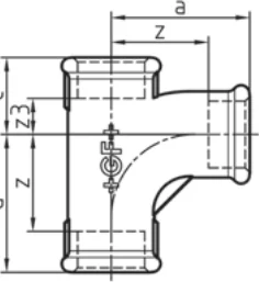 Maßskizze des Fittings Nr. 131 mit den Maßbuchstaben der Tabelle