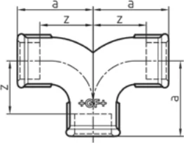 Maßskizze des Fittings Nr. 132 mit den Maßbuchstaben der Tabelle