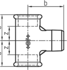 Maßskizze des Fittings Nr. 133 mit den Maßbuchstaben der Tabelle