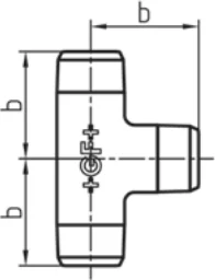 Maßskizze des Fittings Nr. 135 mit den Maßbuchstaben der Tabelle