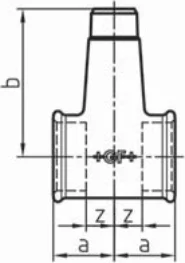 Maßskizze des Fittings Nr. 137 mit den Maßbuchstaben der Tabelle