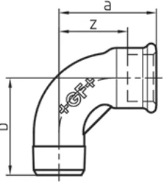 Maßskizze des Fittings Nr. 1a mit den Maßbuchstaben der Tabelle