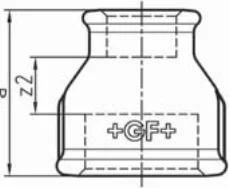 Maßskizze des Fittings Nr. 240 mit den Maßbuchstaben der Tabelle