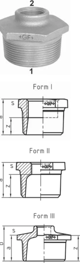 Maßskizze des Fittings Nr. 241 mit den Maßbuchstaben der Tabelle