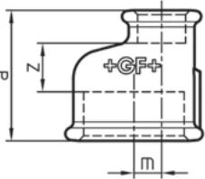Maßskizze des Fittings Nr. 260 mit den Maßbuchstaben der Tabelle