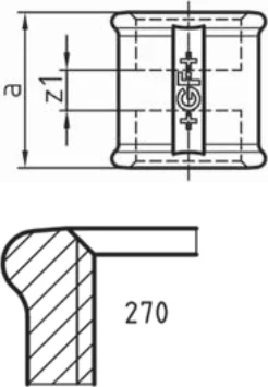 Maßskizze des Fittings Nr. 270 mit den Maßbuchstaben der Tabelle
