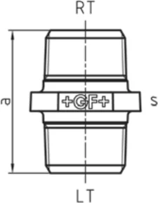 Maßskizze des Fittings Nr. 281 mit den Maßbuchstaben der Tabelle