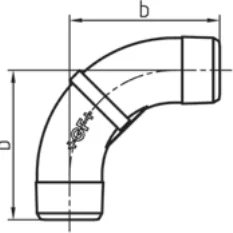 Maßskizze des Fittings Nr. 3 mit den Maßbuchstaben der Tabelle