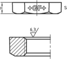 Maßskizze des Fittings Nr. 310a mit den Maßbuchstaben der Tabelle