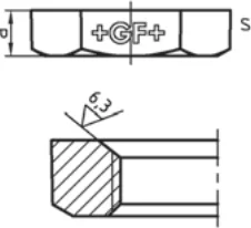 Maßskizze des Fittings Nr. 310b mit den Maßbuchstaben der Tabelle
