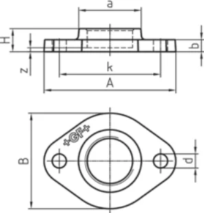 Maßskizze des Fittings Nr. 326 mit den Maßbuchstaben der Tabelle
