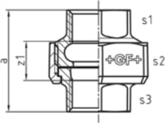 Maßskizze des Fittings Nr. 330 mit den Maßbuchstaben der Tabelle