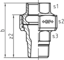 Maßskizze des Fittings Nr. 331 mit den Maßbuchstaben der Tabelle