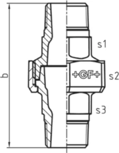 Maßskizze des Fittings Nr. 344 mit den Maßbuchstaben der Tabelle