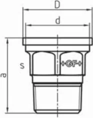Maßskizze des Fittings Nr. 371 mit den Maßbuchstaben der Tabelle