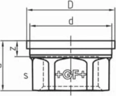 Maßskizze des Fittings Nr. 372 mit den Maßbuchstaben der Tabelle