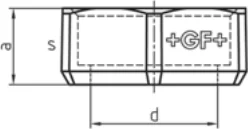 Maßskizze des Fittings Nr. 374 mit den Maßbuchstaben der Tabelle