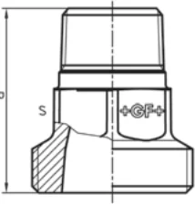 Maßskizze des Fittings Nr. 376 mit den Maßbuchstaben der Tabelle