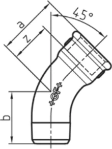 Maßskizze des Fittings Nr. 40 mit den Maßbuchstaben der Tabelle