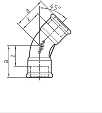 Maßskizze des Fittings Nr. 41 mit den Maßbuchstaben der Tabelle
