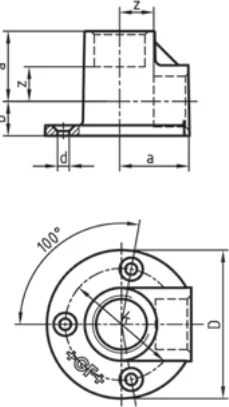 Maßskizze des Fittings Nr. 471 mit den Maßbuchstaben der Tabelle
