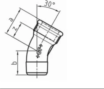 Maßskizze des Fittings Nr. 50 mit den Maßbuchstaben der Tabelle