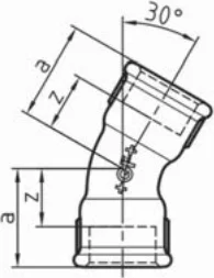 Maßskizze des Fittings Nr. 51 mit den Maßbuchstaben der Tabelle