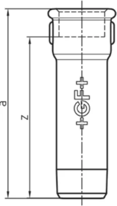 Maßskizze des Fittings Nr. 526 mit den Maßbuchstaben der Tabelle