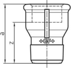 Maßskizze des Fittings Nr. 529a mit den Maßbuchstaben der Tabelle