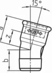 Maßskizze des Fittings Nr. 53 mit den Maßbuchstaben der Tabelle