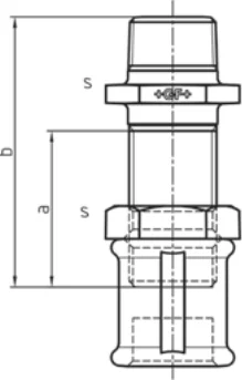 Maßskizze des Fittings Nr. 535 mit den Maßbuchstaben der Tabelle