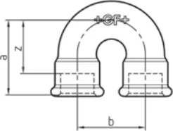 Maßskizze des Fittings Nr. 60 mit den Maßbuchstaben der Tabelle
