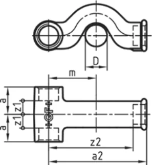 Maßskizze des Fittings Nr. 87 mit den Maßbuchstaben der Tabelle