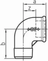 Maßskizze des Fittings Nr. 92 mit den Maßbuchstaben der Tabelle