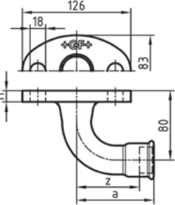 Maßskizze des Fittings Nr. 933a mit den Maßbuchstaben der Tabelle