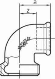 Maßskizze des Fittings Nr. 95 mit den Maßbuchstaben der Tabelle