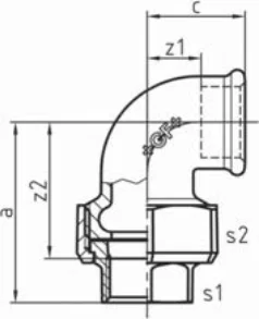 Maßskizze des Fittings Nr. 95 mit den Maßbuchstaben der Tabelle