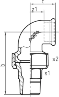 Maßskizze des Fittings Nr. 97 mit den Maßbuchstaben der Tabelle