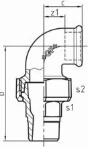 Maßskizze des Fittings Nr. 98 mit den Maßbuchstaben der Tabelle